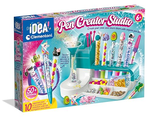 Clementoni Mein Stift-Atelier mit über 50 Accessoires - Kreativspielzeug, Stift Bastelset, Personalisierter Stift, Geschenk-Set für Kinder ab 6 Jahren, 18779