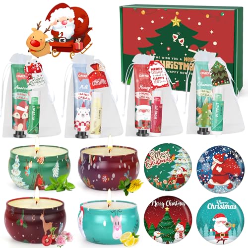 Weihnachts Geschenke Set 12 Stück, Geschenkset für Frauen mit Mini Handcreme set + Duftkerzenset + Lippenbalsamset, Kleine Dankeschön Geschenk Weihnachtsgeschenke kleinigkeiten Adventskalender frauen