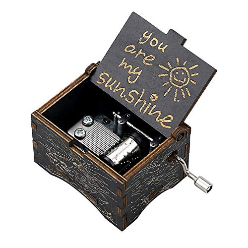 Vintage Holz Handkurbel Spieluhr Sie sind mein Sonnenschein Geschenk für Familienliebhaber Geburtstag/Weihnachten/Valentinstag (Black-You are my SunShine)