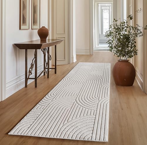 SIMPEX Läufer Creme 80x150, Bouclé Skandi-Look für Moderne, warme Wohnräume, weich & pflegeleicht im Alltag ideal für Wohnzimmer, Essbereich & Schlafzimmer