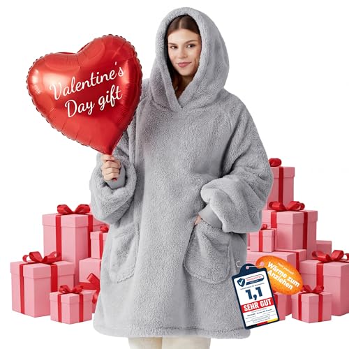 BEDSURE Hoodie Decke mit Ärmeln - Kuschelpullover als Geschenke für Frauen - Tragbare Decke zum Anziehen Erwachsene Kuscheldecke mit Ärmeln Weich Warm Geschenke für Freundin Mütter, Grau 95x85 cm