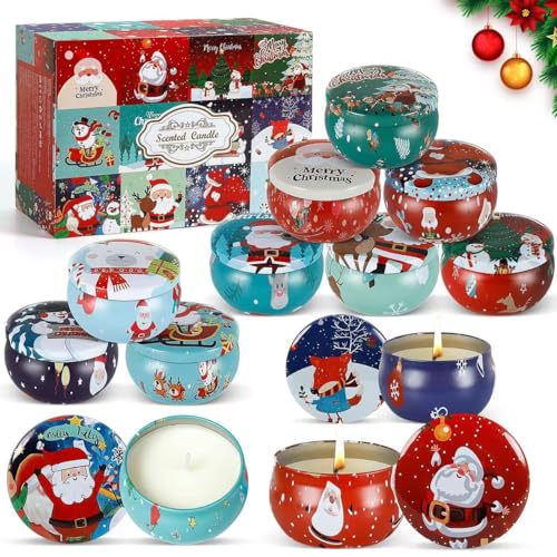 Weihnachts-Duftkerzen-Geschenk, 12 Stück, Aromatherapie-Kerzen, natürliches Sojawachs-Duftkerzen-Set für Frauen, Kerzen-Geschenk-Set, Meditationsgeschenke, Feiertags-Weihnachtsgeschenke für sie