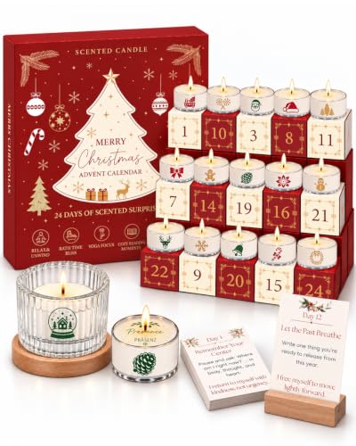 Adventskalender 2026 Frauen Kerzen, Weihnachtskalender Duftkerzen mit 24 Düften & versteckten Botschaften, Adventskalender Achtsamkeit mit 24 Karten, Weihnachts Geschenk für Erwachsene Frauen Damen