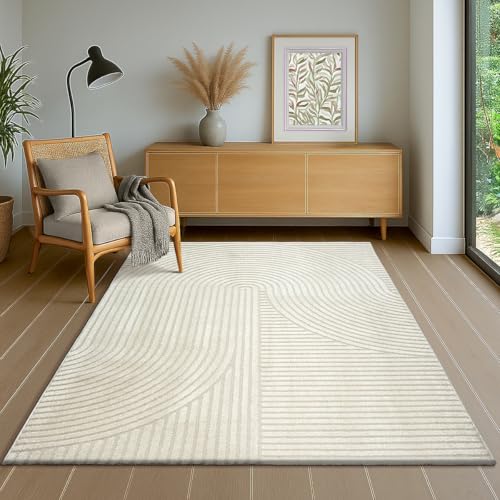 the carpet Everest - Moderner Kurzflor Teppich Hoch-Tief-Struktur, 3D-Effekt, weiche Oberfläche und hohe Flordichte, ideal für Wohnzimmer & Schlafzimmer, Panglao Design, Creme, 80 x 150 cm