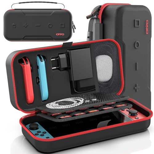 OIVO Switch Tasche kompatibel mit Nintendo Switch/OLED-Modell, Große Switch Tragetasche für Joycon und EU Netzteil, Harte Switch OLED Hülle mit Aufbewahrung für 20 Switch Spiele & Switch Zubehör, Rot