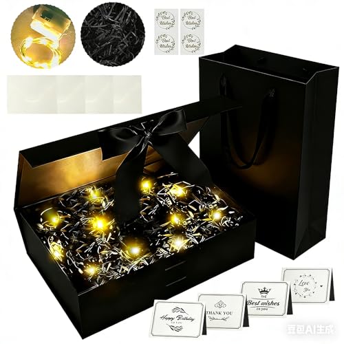 HuaMuDM Geschenkbox Schwarz,26x19x8cm,Geschenkbox Mit Schleife,Magnetische,Geschenkverpackung, Feiertag,Geburtstagsgeschenkverpackung,Weihnachten,Valentinstag