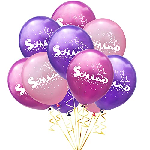 Oblique Unique® 10 Luftballons mit Schulkind und Stern Motiven für Schuleinführung Einschulung Schulanfang Schulstart Deko Ballons Farbmix Mädchen