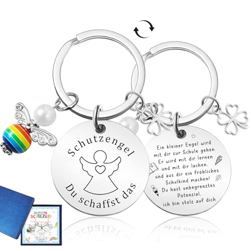 Schulkind 2025 Junge Schultüte Füllung, Glücksbringer Schulanfang Geschenke für Jungen, Schutzengel Schlüsselanhänger Schulkind Geschenk, Einschulung Junge Geschenk, Einschulungsgeschenke Jungen