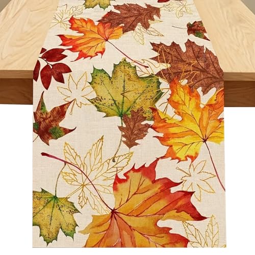 Herbst Tischläufer Küche Tisch Dekoration Wasserdichter und Waschbarer Tischläufer Herbst Tischdecke für Drinnen Urlaub Party Herbstdeko （33x183cm）