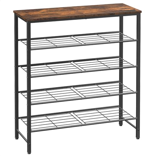 Kitsure Schuhregal mit Holzplatte, platzsparende Schuhregal aus Metall, langlebiges Aufbewahrung für Kleiderschrank, Eingangsbereich, Flur, 29 x 75 x 79.2 cm, Vintagebraun