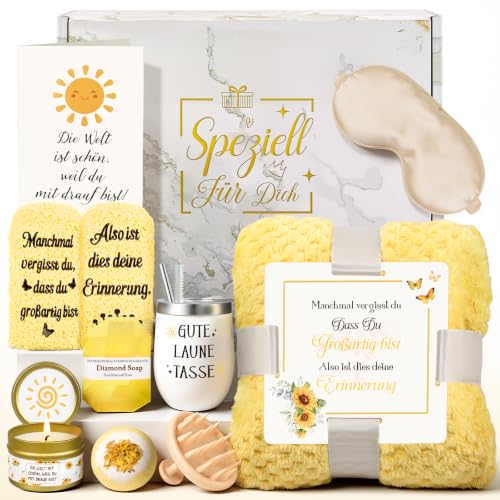 TUZELIYA Geschenke für Frauen Freundin - Geburtstagsgeschenk - Wellness Geschenkset - Gute Besserung & Mutmacher Geschenke - Geschenkideen für Mama, Schwester, Tochter, Kollegin, Tante, Ehefrau - Gelb