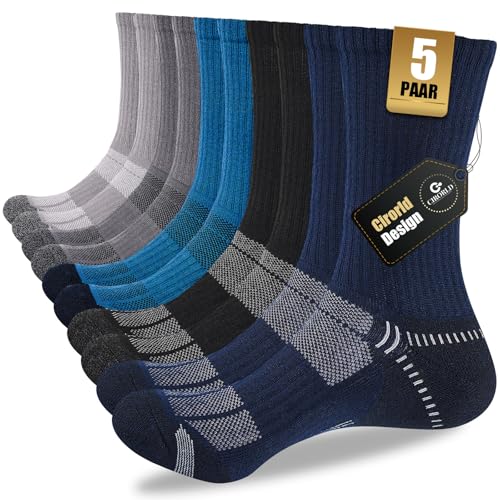 Cirorld Socken Herren 43-46 37-42, Atmungsaktive Wandersocken, Gepolstert Sportsocken Tennissocken, Laufsocken Trekkingsocken Arbeitssocken 5 Paar Mehrfarbig 43-46