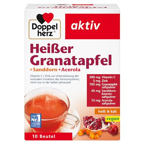 Doppelherz Heißer Granatapfel Sanddorn Acerola - Vitamin C und Zink zur Unterstützung der normalen Funktion des Immunsystems - heiß und kalt - vegan - 10 Beutel