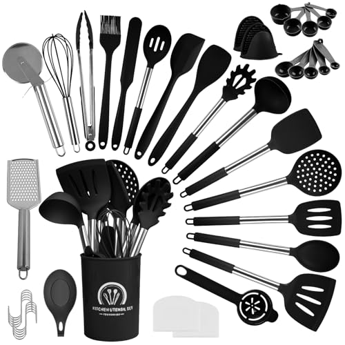 Beutrain 45-teiliges Küchenhelfer Set,Lebensmittelechtem Silikon Küchenhelfer Set,Hitzebeständiger Küchenutensilien Set mit Kochutensilien,Antihaft-Beschichtung–Ideal Kochgeschirr Geschenk