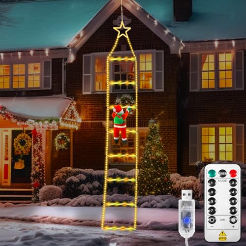 BUOAZR LED Weihnachtsmann Leiter Lichterkette, 2,3 M Leiter Weihnachtsbeleuchtung 8 Modi, Santa Kletterleiter LED Weihnachtsschmuck für Innen Außen Weihnachtsbaum Weihnachten Deko (Warmweiß)