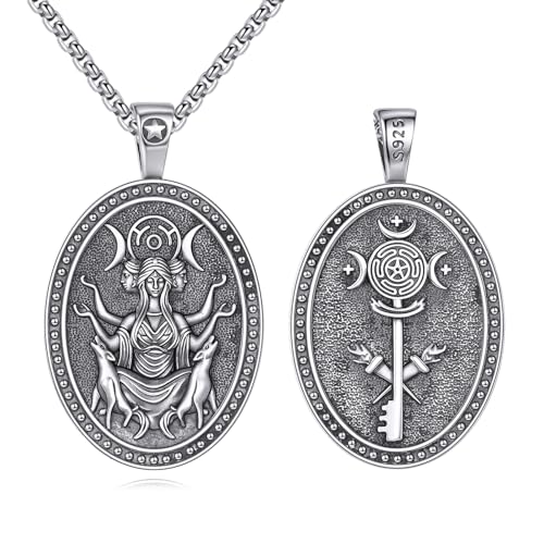 JERWLI Hekate-Halskette 925er Sterlingsilber Pentagramm Hekate-Halskette Schmuck mit dreifacher Mondgöttin Geschenke für Männer und Frauen