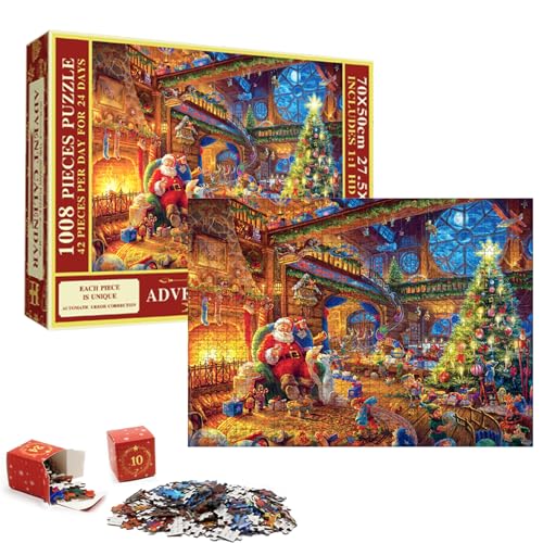 Puzzles Adventskalender 2025 Jigsaw, Familienurlaub Puzzle 1008 Teile Puzzles, 24 Boxen Puzzles für Countdown bis Weihnachten, Hausdekoration, Weihnachtsgeschenke für Erwachsene Kinder Jungen Mädchen