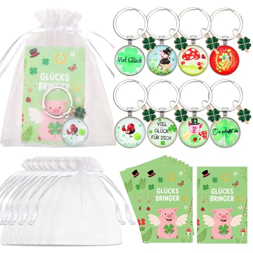 DTOFOOT Silvester Glücksbringer Schlüsselanhänger 8er Set mit Karten und Beuteln, Neujahrsglücksbringer 2026, Silvester Mitbringsel Viel Glück Kleine Geschenke für Frauen Männer Neujahr Geschenk