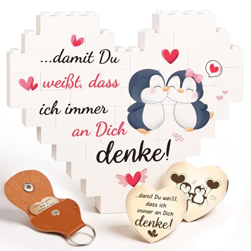 Giftota Ich Liebe Dich Geschenke für Frauen Männer, Jahrestag Geschenk für Ihn Sie Herzförmige Bausteine und Glücksbringer - Valentinstag, Hochzeitstag, Geburtstag Geschenk für Sie Ihn