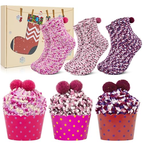 YSense Snug Geschenke für Frauen Kuschelsocken Damen Winter Warme Cupcake Flauschige Kuschelsocken Weihnachtsgeschenke Kuschelsocken Damen 39-42 Valentinstag Geburtstagsgeschenk MEHRWEG