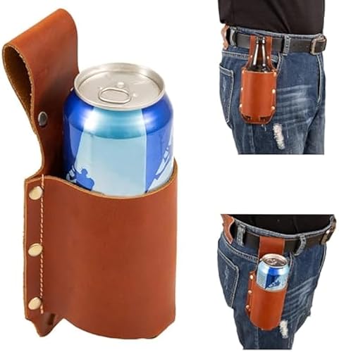 Leder Biergürtel Bierhalter Bierholster,Lustige Bier Geschenke für Männer Bruder Herren Geburtstag Vatertag Weihnachten Biertrinker/Liebhaber.Cowboy Kostüm Herren Bierzubehör Männergeschenke.Braun