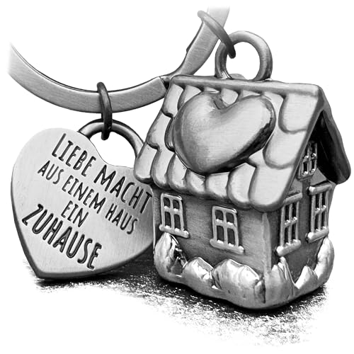 LANOLU Schlüsselanhänger Haus, Einzugsgeschenke Wohnung und Haus, Einweihungsgeschenk Wohnung, Richtfest Geschenk, Hausbau Geschenk aus Metall