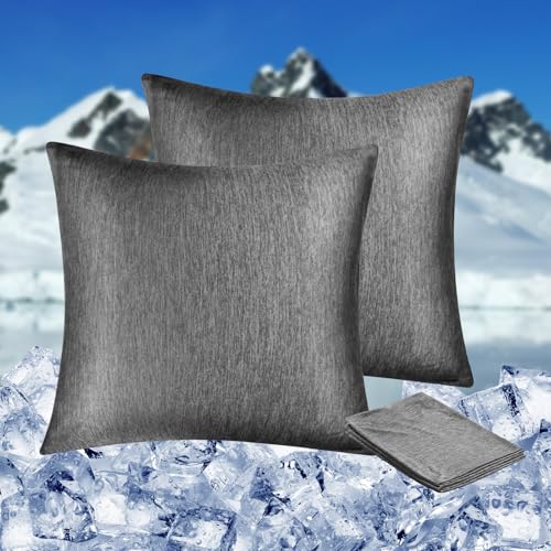 HOMFINE kühlender Kissenbezug 2er Set - 80x80 Kuhlmatte für Mensch,Cooling Pillows,Nachtschweiß,Superweiche seitenschläferkissen Kissenhülle,Kühlfaser Doppelseitiges,abkühlung Sommer, Dunkelgrau