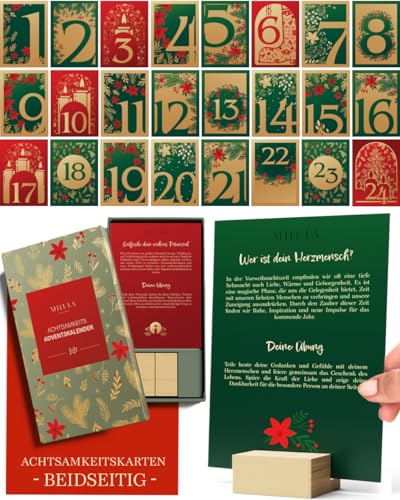 Adventskalender 2023 Frauen mit 24 Achtsamkeitsübungen - Adventskalender 2023 für mehr Achtsamkeit & Motivation - Tischkalender 2023 mit Motivationskarten & Ständer - Geschenk Frauen & Freundin