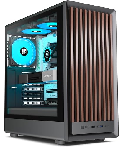 FOIFKIN M1 PC Gehäuse - Holz-Walnuss-Front, vorinstallierter 4 PWM ARGB-Lüfter, ATX Mid-Tower Gaming-PC-Gehäuse, mit Typ-C,Schwarz (M1)
