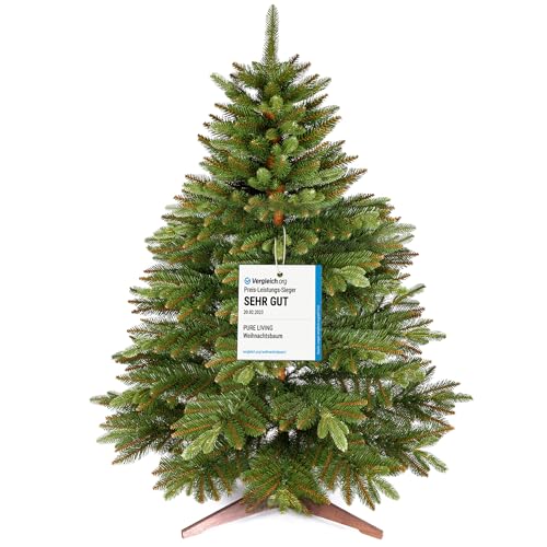 Premium künstlicher Weihnachtsbaum klein 120cm - TESTSIEGER 10 Jahre GARANTIE - Naturgetreuer Weihnachtsbaum künstlich mit Holzständer und Tasche - Christmas Tree Tannenbaum künstlich von Pure Living