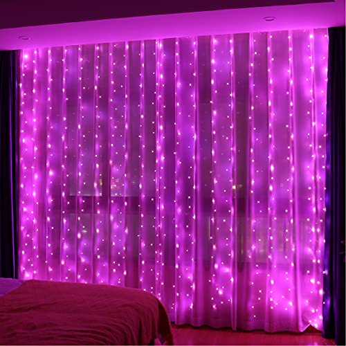 HXWEIYE 300LED Rosa Lichtervorhang, 3mx3m Lichterkettenvorhang USB 8 Modi LED Lichterkette mit 12 Haken Fernbedienung Timer verstellbare Helligkeit für Weihnachten Party Innen und außen Deko