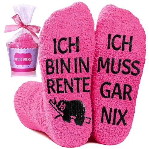 Rentner Geschenk Frau, Lustige Geschenke für Frauen Stoppersocken ICH BIN IN RENTE ICH MUSS GAR NIX Socken Ruhestand Geschenk Frauen Lustig Kuschelsocken Renteneintritt Abschiedsgeschenk Kollegin