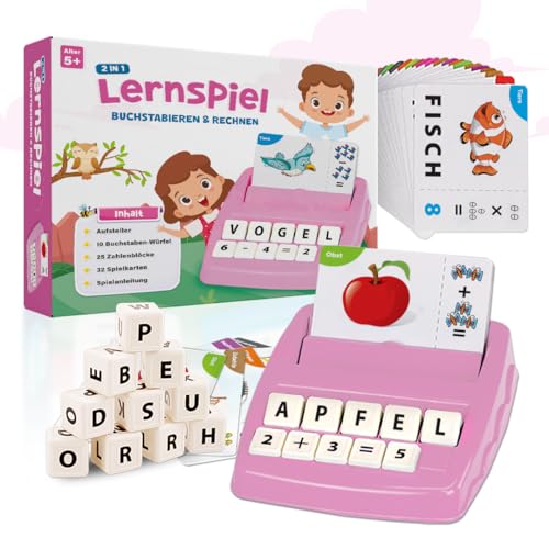 Buchstaben Lernspiel ABC Montessori Lernen ab 4 5 6 Jahre Vorschule Zahlen Rechnen Schulanfänger 1 Klasse Geschenk für Vorschulkind Lernspielzeug Einschulung (Rosa)