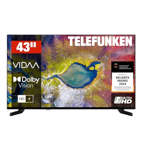 Telefunken Fernseher 43 Zoll Smart TV VIDAA D43U790B2CW 4K Fernseher UHD, HDR TV mit Dolby Vision, Triple-Tuner und 6 Monate HD+ inkl., LED TV schwarz