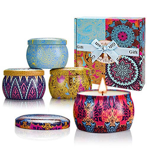 Yinuo Mirror Geschenke für Frauen, 4 * 120g Duftkerzen Geschenkset für Frauen, Sojawachs Aromatherapie Kerzen für Muttertag,Weihnachten,Geburtstag, Valentinstag, Bad, Yoga