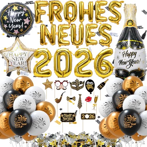Silvester Deko 2026 Party Set,Neujahr Silvesterdeko,Neujahr Deko Ballon,Silvester Dekoration Set,Happy New Year Girlande,Deko zu Neujahr New Year Decoration,Silvesterparty Dekoration