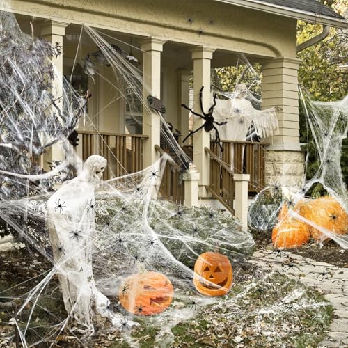 AMLOOPH Spinnennetz Halloween Deko Set, 120g Weiß Dehnbare Spinnweben Halloween Spinnennetz Dekoration Mit 40 Plastik Spinnen für Deko Outdoor Garten Gruselig Innen Horror Party Dekoration