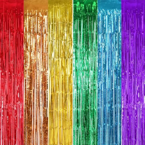 EJRUP 2 Stück 1 * 2m Buntes Regenfadentuch Regenbogen Party Deko Hintergrund Vorhang Geburtstag Einrichtung,Lametta,Lametta Vorhang,Glitzer Vorhang Geburtstag