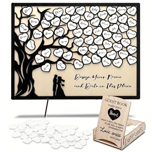Ltstor 1 Satz Holz Herz Baum Hochzeit Nachrichtenbuch Ersatz, Hochzeitstag Veranstaltung Party Esstisch Zentrum Dekoration, Herz Baum Design mit dekorativen Holzkisten (schwarz)