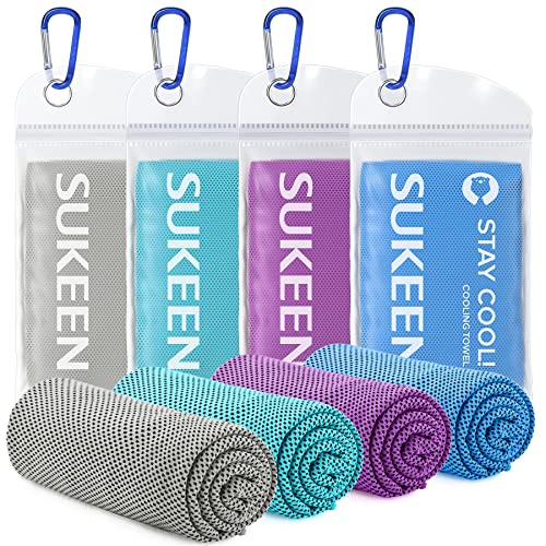 Sukeen Kühlendes Handtuch, 4er Set Kühlhandtuch Cool Towel, Gym Handtuch, Eishandtuch Kühltuch Hals, Kühlendes Handuch Mikrosfaser, Kühlendes Sporthandtuch für Yoga, Strand, Golf, Camping (100x30cm)
