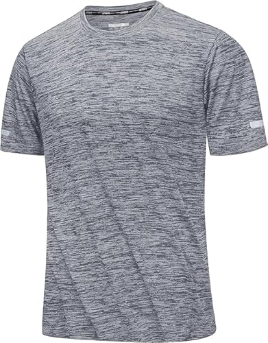 MAGCOMSEN Kurzarmshirts Herren Atmungsaktiv Sport Shirt Leichte Trainingsshirts Outdoor Funktionsshirts Herren Lässig Freizeit T-Shirts Crewneck Basic Tops für Fitness Yoga Hellgrau L