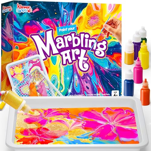 Klever Kits Wasser Marmorierfarbe für Kinder,Magic Marbling Paint Art für Mädchen ab 6-12 Jahren,Marbling Paint Kit für Jungen,Bastelsets für Aktivitäten,Geburtstagsgeschenk