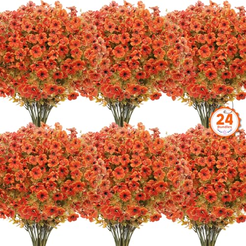 BlueCloudy 24 Bündel Kunstblumen Herbst Herbstblumen Herbststrauß Herbstzweige Blumen Künstliche Herbstdeko Outdoor Indoor Greenery für Thanksgiving Hochzeit Garten Tisch Dekor