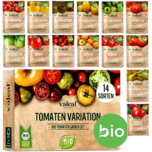 BIO Tomaten Samen Set - 14 Sorten Tomatensamen aus biologischem Anbau, samenfestes Tomaten Saatgut, Bio Tomatensamen Set für Küche, Balkon und Garten, 14er Pflanzensamen Set
