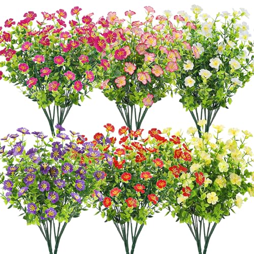 Der Rose 12 Bündeln Künstliche Gänseblümchen für Draußen, UV-beständig Wetterfest Künstliche Blumen für Outdoor, Blumenkästen, Garten, Terrasse, Veranda, Balkon, Frühling Deko