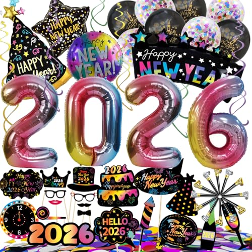 Syoulin silvester deko2026 XXL dekoration set-57pcs , happy new year,folienballons,fotorequisiten,konfetti,ballons,Syoulin wünscht Ihnen ein frohes neues Jahr
