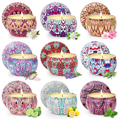 Duftkerzen Geschenkset, Weihnachtsgeschenke kleinigkeiten 9x80g Duftkerze Natürliches Sojawachs | Duftkerzen Set mit langer Brenndauer bis zu 180 Std | Kleine Geschenke für Frauen Weihnachten