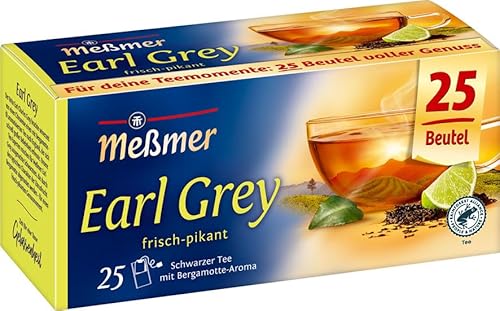 Meßmer Earl Grey (aromatisiert) | frisch-pikant | 25 Teebeutel | Vegan | Glutenfrei | Laktosefrei