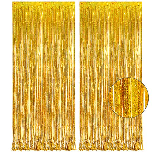 Lametta Vorhang Gold Glitzer - GREATRIL Party Vorhänge Foto Hintergrund Luftschlangen Geburtstag Dekoration für Silvester 2026 BVB Bagger Geburtstag Hollywood Biene Abschluss Beach Party Deko