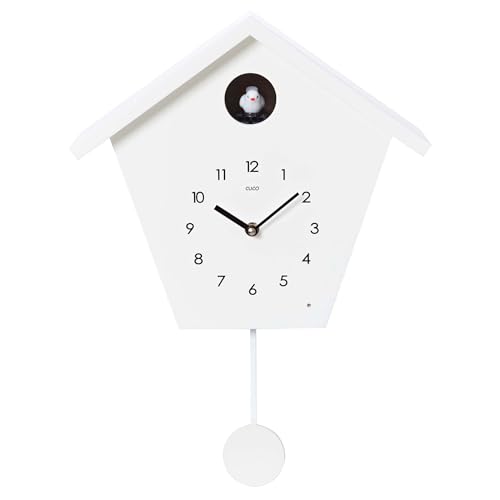 Cuco Clock Kuckucksuhr SCHWARZWALDHAUS 25 x 28,5 x 12cm, Pendeluhr Wanduhr, Moderne Schwarzwalduhr, Pendeluhr mit Nachtruhefunktion, Vogelgezwitscher, Vogelstimme